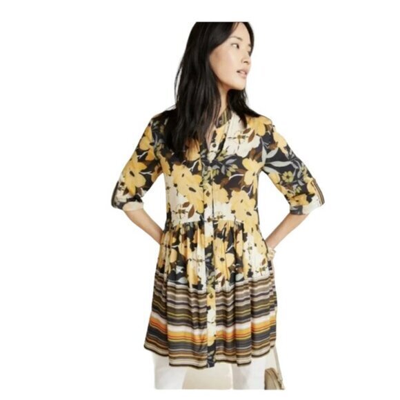 Anthropologie Bl^nk London Hadley Floral ButtonTunic Blouse Small EUC #0626-OC
